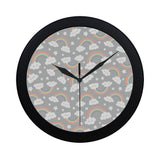 Cute rainbow clound star pattern Elegant Black Wall Clock
