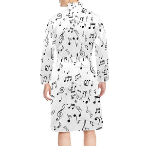 Music Notes Pattern Print Design 04 Men's Long Sleeve Belted Night Robe