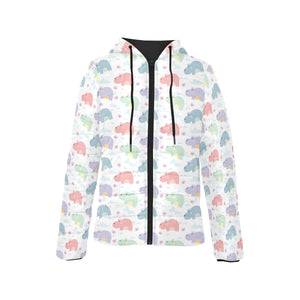 Hippopotamus Pattern Print Design 03 Women's Padded Hooded Jacket