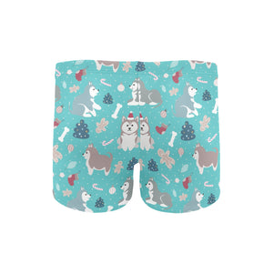 Christmas cute siberian husky puppie pattern Men's Swimming Trunks