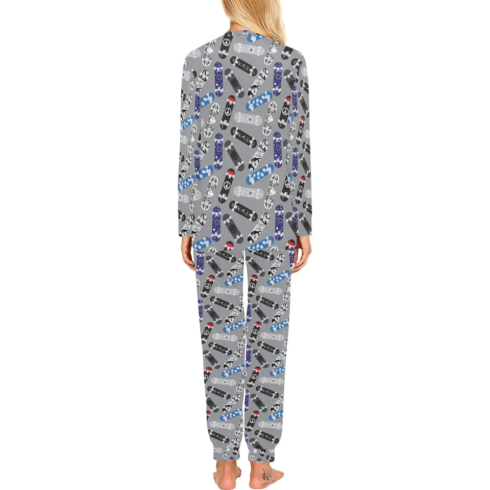 Skate Board Pattern Print Design 03 Women's All Over Print Pajama Set