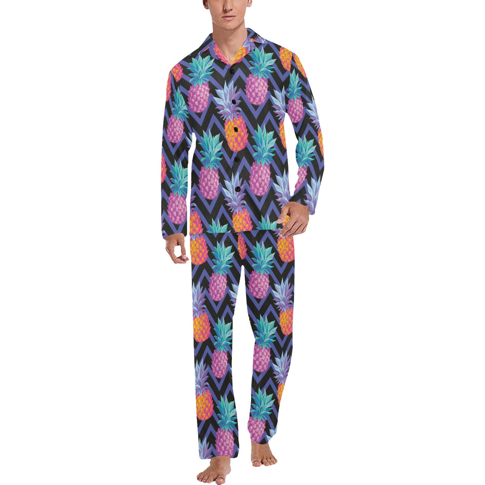 Pineapples pattern zigzag background Men's Long Pajama Set