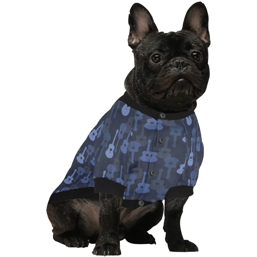 Blue Theme guitar pattern All Over Print Pet Dog Round Neck Fuzzy Shirt