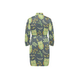 Cute owls leaves pattern Men's Long Sleeve Belted Night Robe