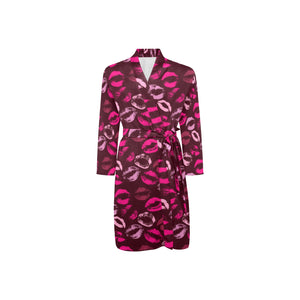 Lips Pattern Print Design 03 Men's Long Sleeve Belted Night Robe