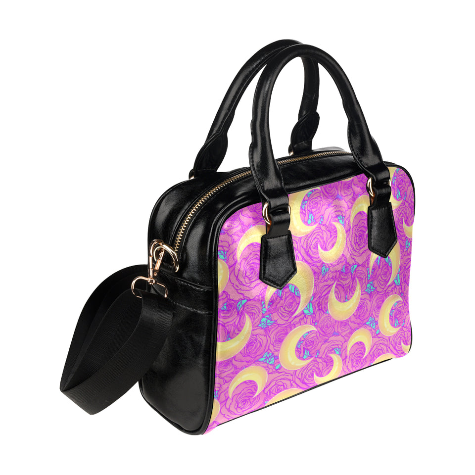 Moon pink rose background Shoulder Handbag