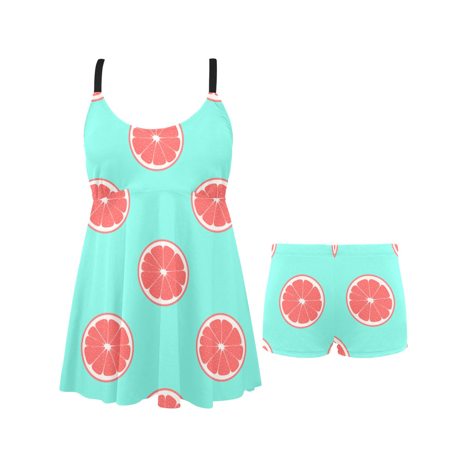 Grapefruit green background Chest Sexy Pleated Two Piece Swim Dress