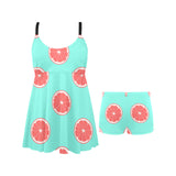 Grapefruit green background Chest Sexy Pleated Two Piece Swim Dress