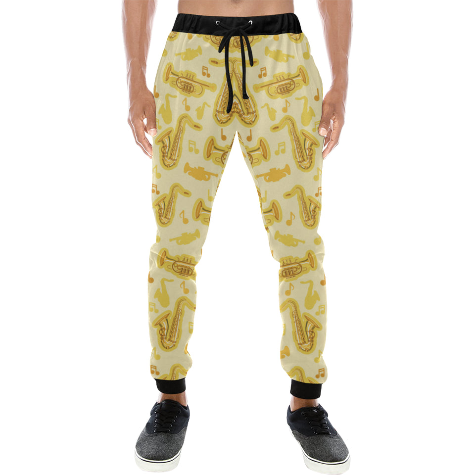 Saxophone cornet pattern yellow background Unisex Casual Sweatpants