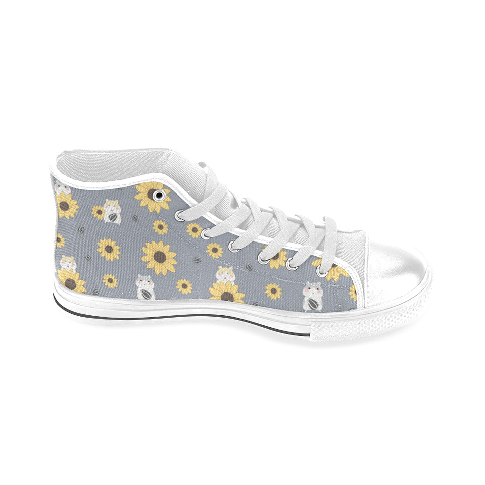 Cute hamster sunflower pattern background Men's High Top Canvas Shoes White