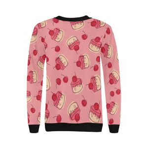 Cake cherry pattern Women's Crew Neck Sweatshirt