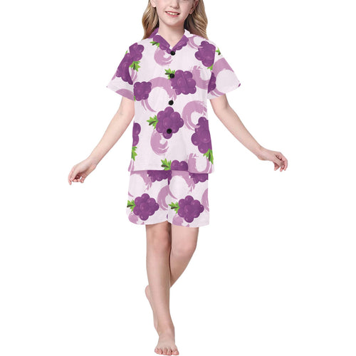 Cute Grape pattern Kids' Boys' Girls' V-Neck Short Pajama Set