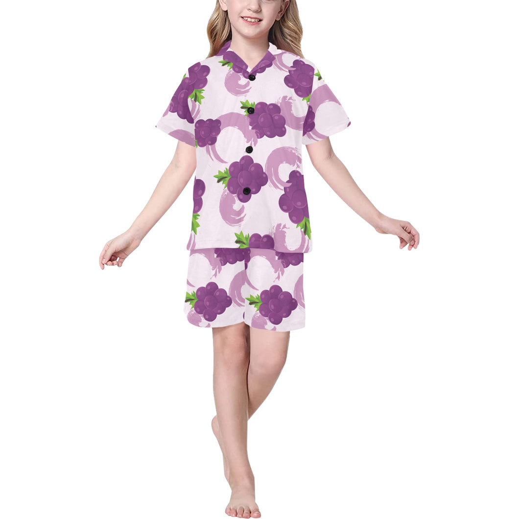Cute Grape pattern Kids' Boys' Girls' V-Neck Short Pajama Set