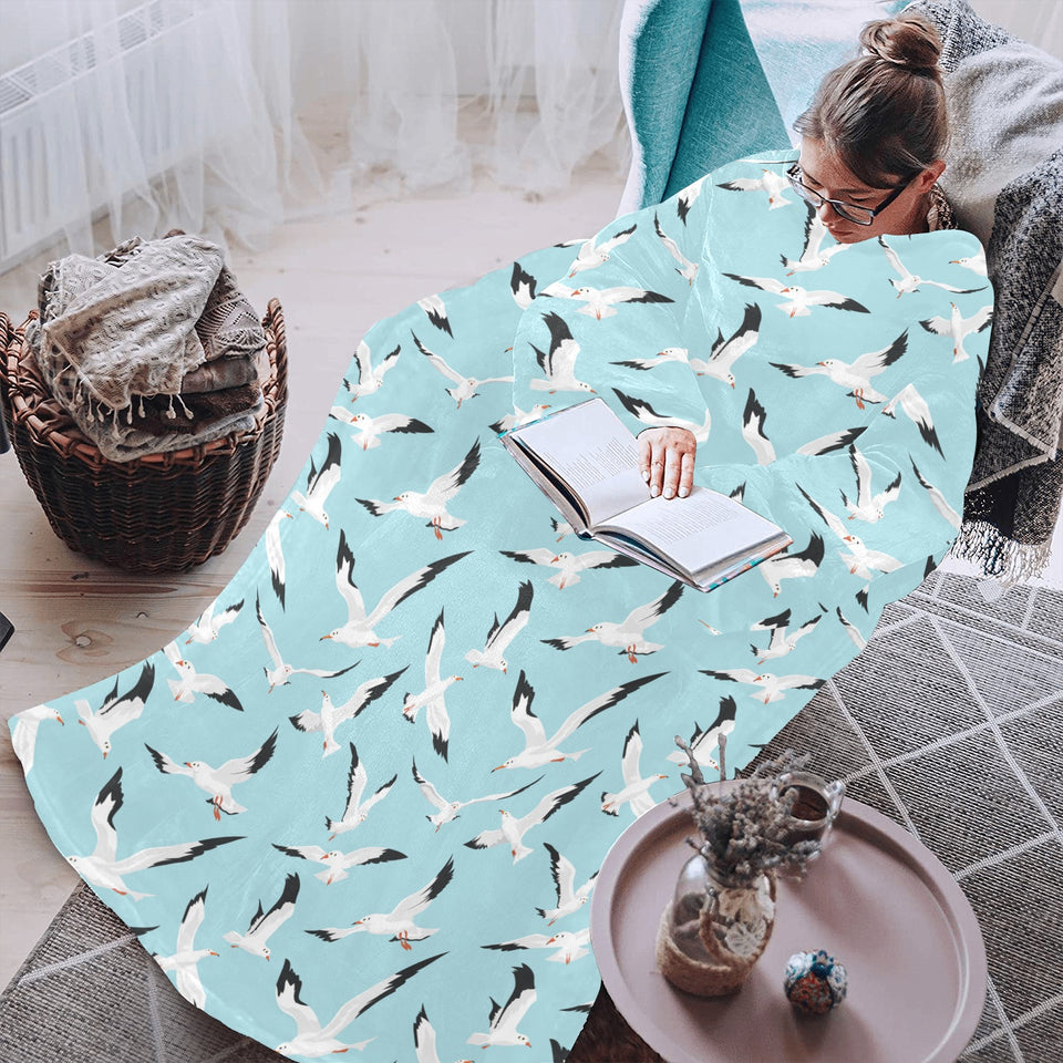 Seagull Pattern Print Design 01 Blanket Robe with Sleeves