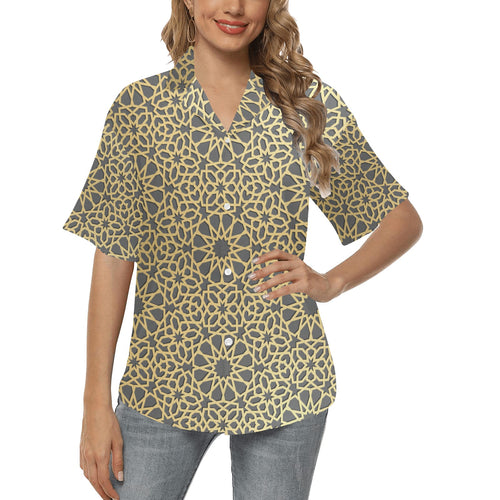 arabic star gold pattern Women's All Over Print Hawaiian Shirt