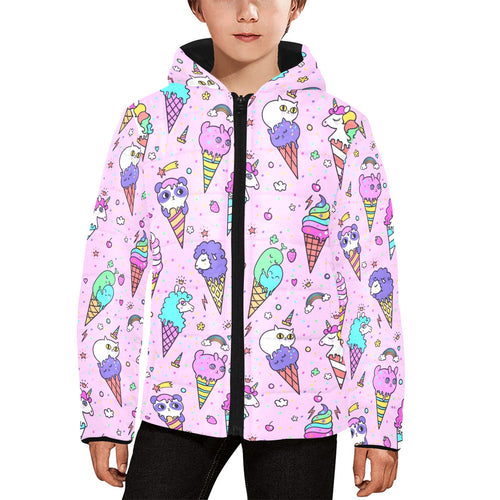 Cute ice cream cone animal pattern Kids' Boys' Girls' Padded Hooded Jacket