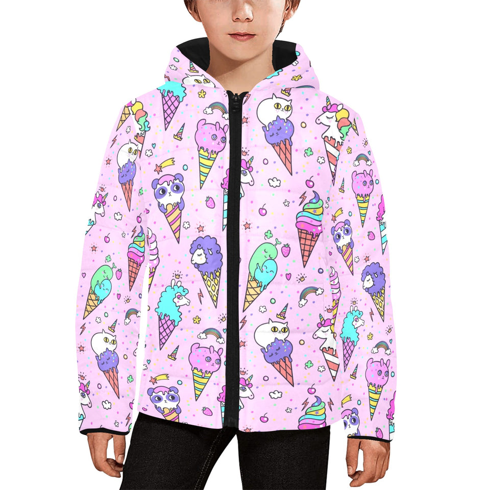 Cute ice cream cone animal pattern Kids' Boys' Girls' Padded Hooded Jacket