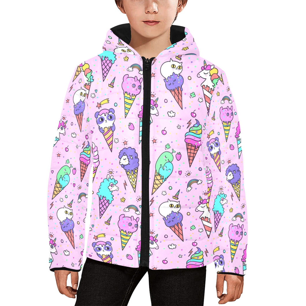 Cute ice cream cone animal pattern Kids' Boys' Girls' Padded Hooded Jacket