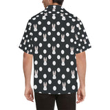 Cute white rabbit polka dots black background Men's All Over Print Hawaiian Shirt