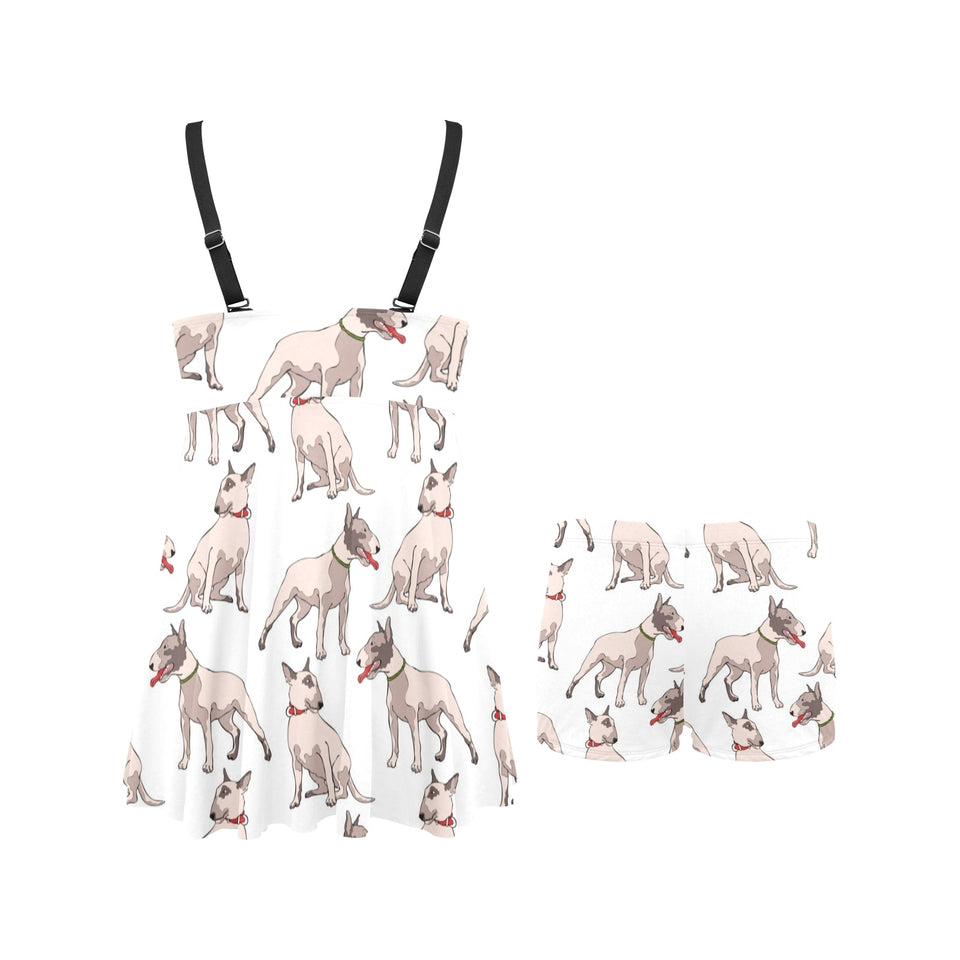 Bull Terrier Pattern Print Design 04 Chest Sexy Pleated Two Piece Swim Dress