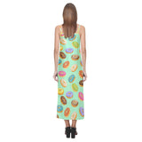 Colorful donut pattern green background V-Neck Open Fork Long Dress