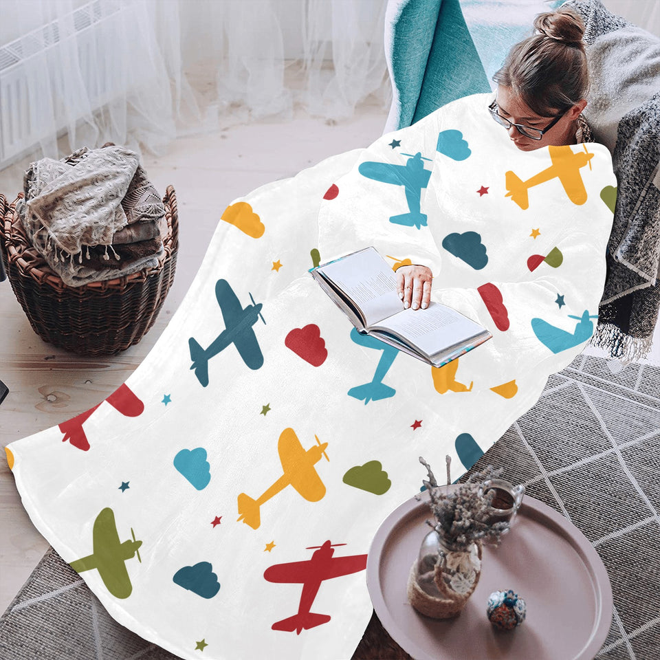 Airplane star cloud colorful Blanket Robe with Sleeves