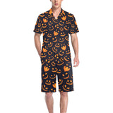 Halloween pattern Pumpkin background Men's V-Neck Short Pajama Set
