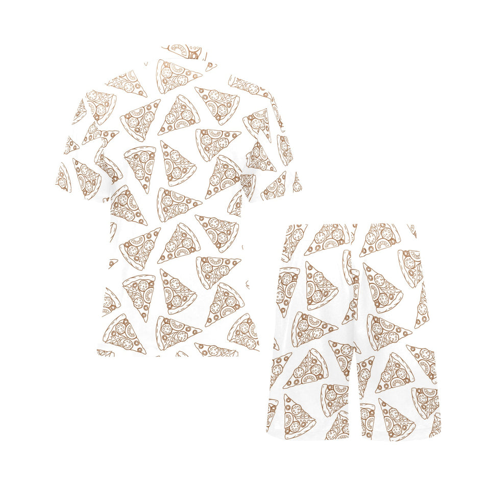 Hand drawn pizza pattern Men's V-Neck Short Pajama Set