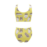 Cute Hamster pattern Chest Bowknot High Waisted Bikini Swimsuit