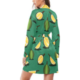 Durian pattern green background Women's Long Sleeve Belted Night Robe