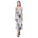 Classic vintage clock pattern V-Neck Open Fork Long Dress