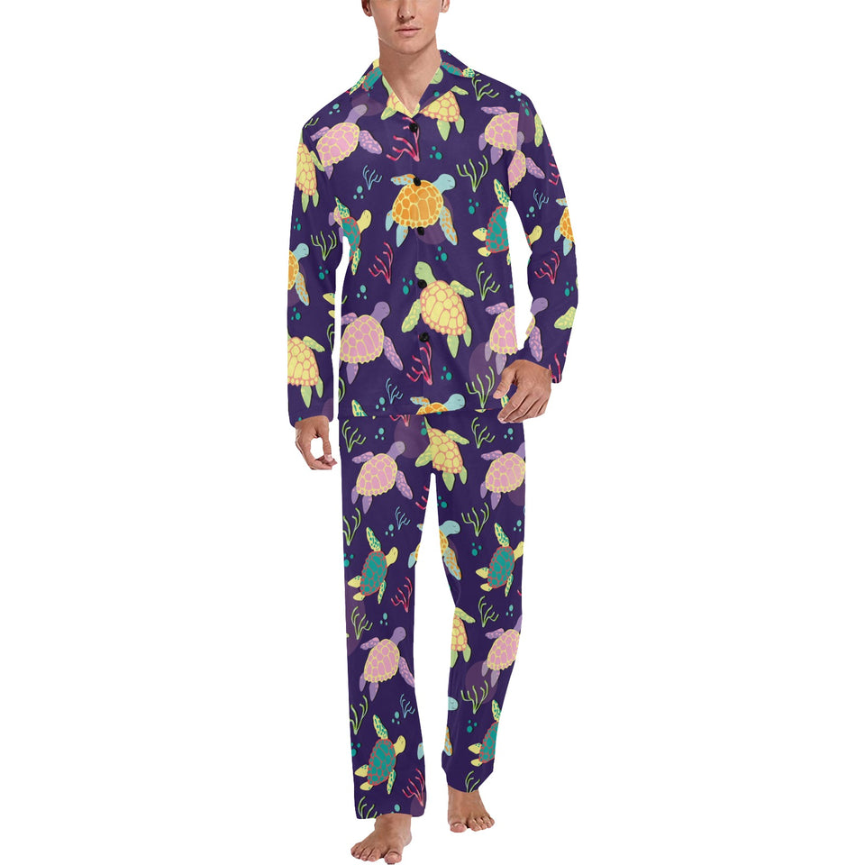 Colorful sea turtle pattern Men's Long Pajama Set