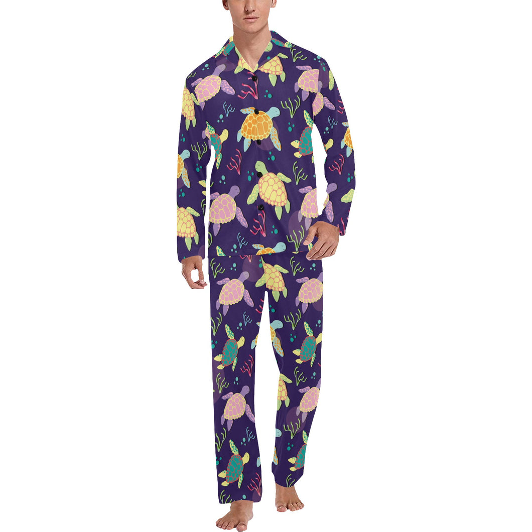 Colorful sea turtle pattern Men's Long Pajama Set