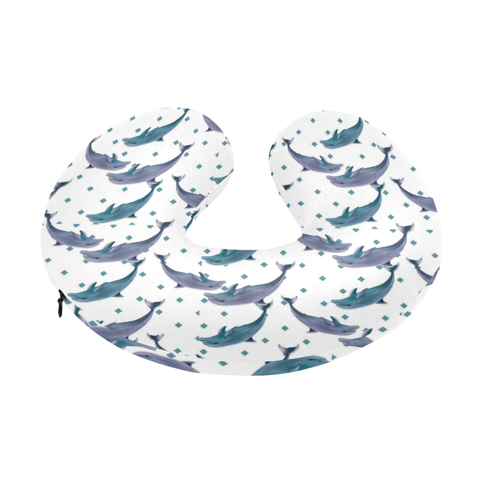 Dolphins pattern dotted background U-Shaped Travel Neck Pillow