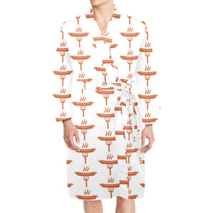 Sausage Pattern Print Design 05 Men's Long Sleeve Belted Night Robe