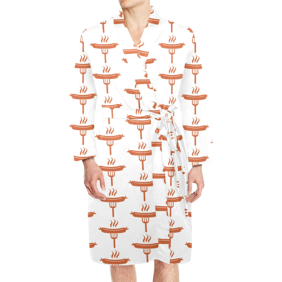 Sausage Pattern Print Design 05 Men's Long Sleeve Belted Night Robe