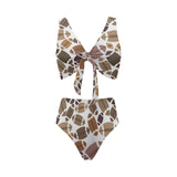 American football ball pattern Chest Bowknot High Waisted Bikini Swimsuit