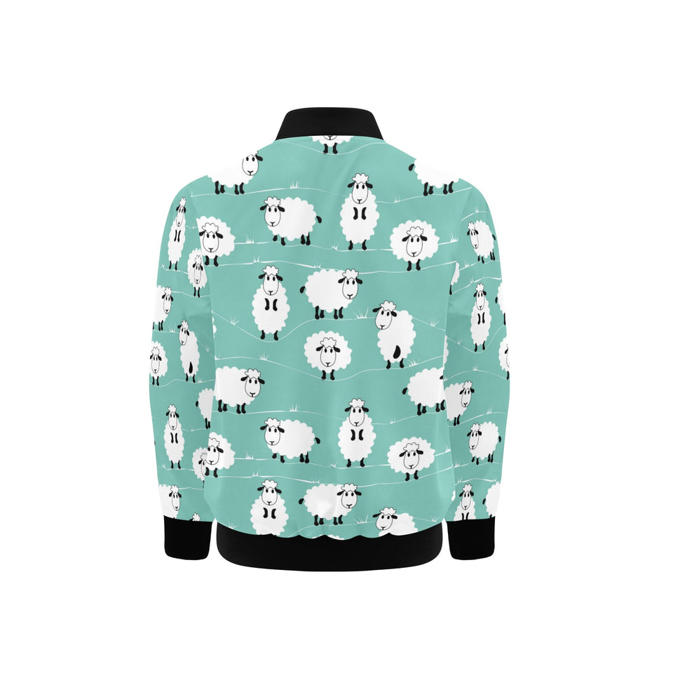 Cute sheep green background Kids' Boys' Girls' Bomber Jacket