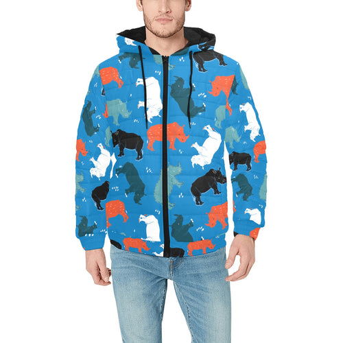 Colorful rhino pattern Men's Padded Hooded Jacket