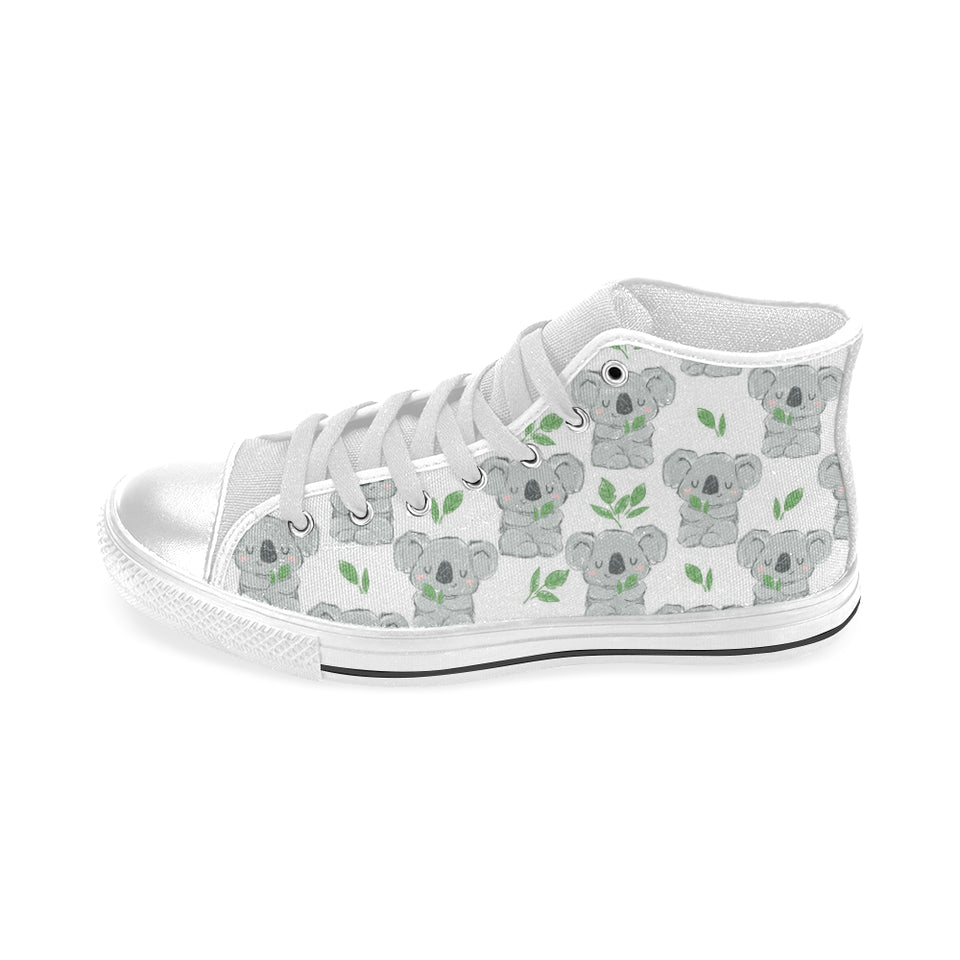 Hand drawn Koala leaves pattern Men's High Top Canvas Shoes White