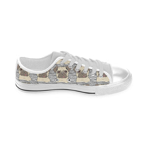 Happy pug pattern Men's Low Top Shoes White