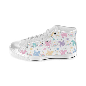 colorful unicorn rainbow heart pattern Women's High Top Canvas Shoes White