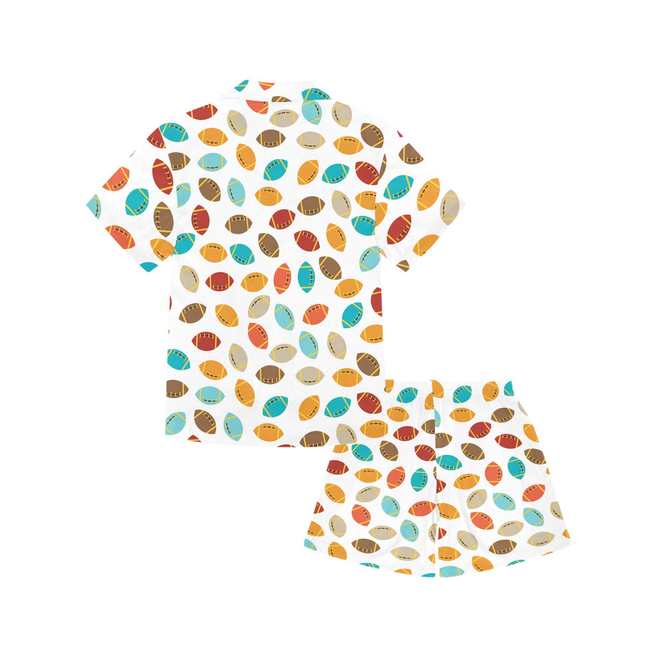 Colorful american football ball pattern Kids' Boys' Girls' V-Neck Short Pajama Set