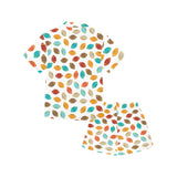 Colorful american football ball pattern Kids' Boys' Girls' V-Neck Short Pajama Set