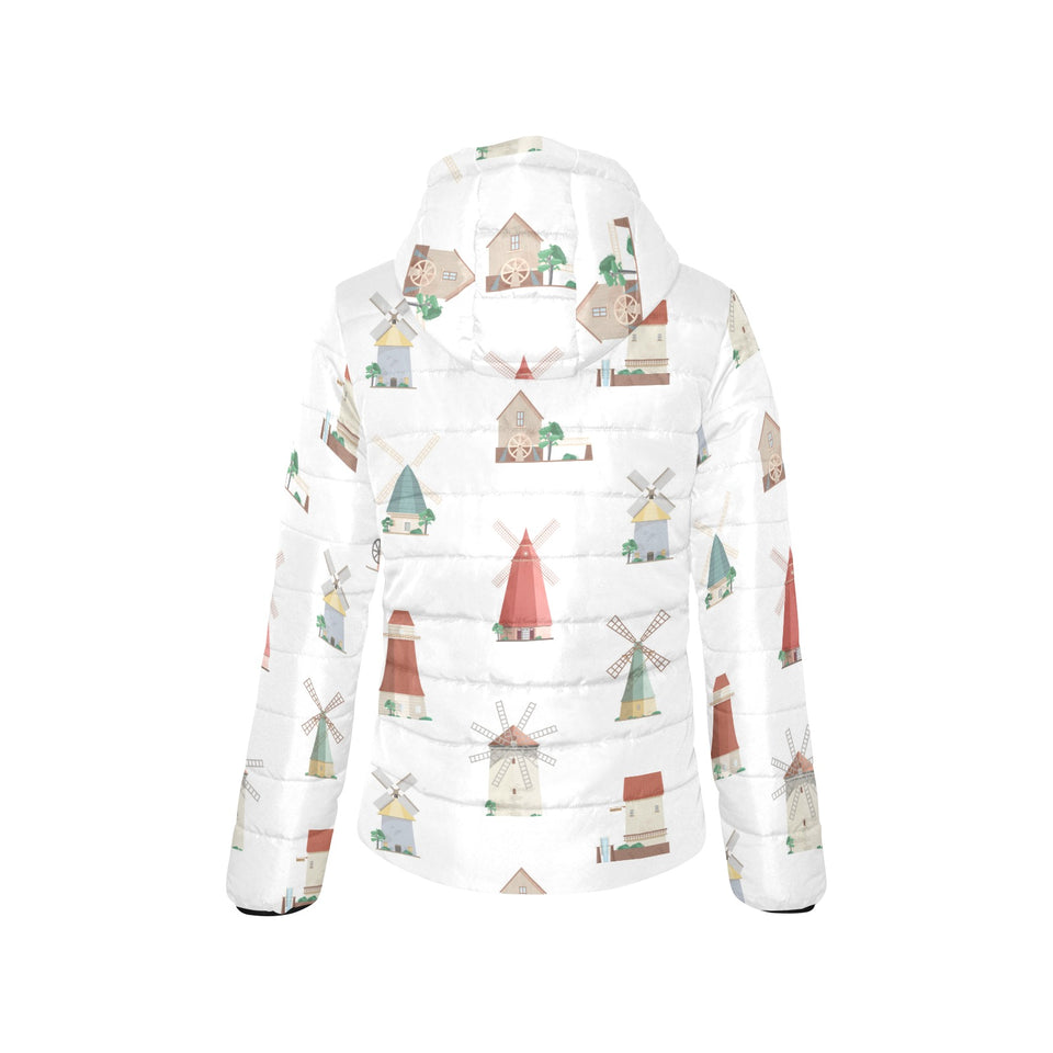 windmill design pattern Women's Padded Hooded Jacket