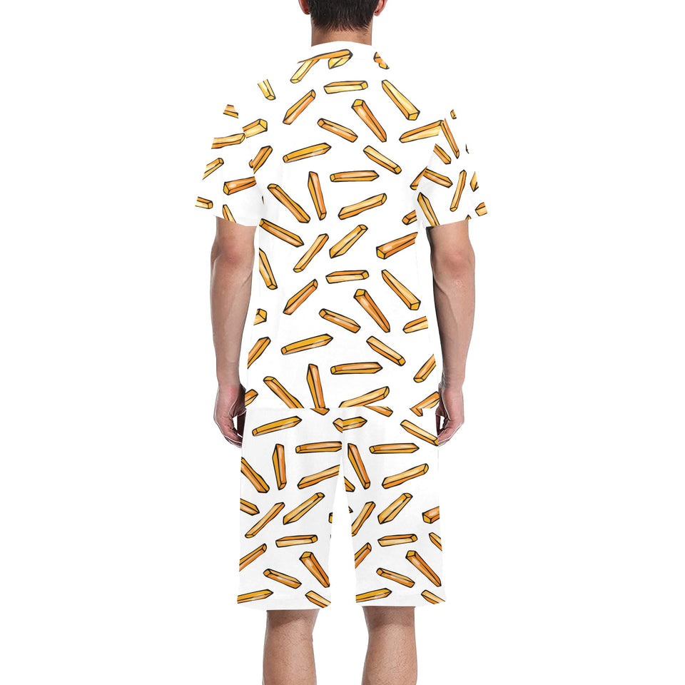 French fries potato pattern Men's V-Neck Short Pajama Set