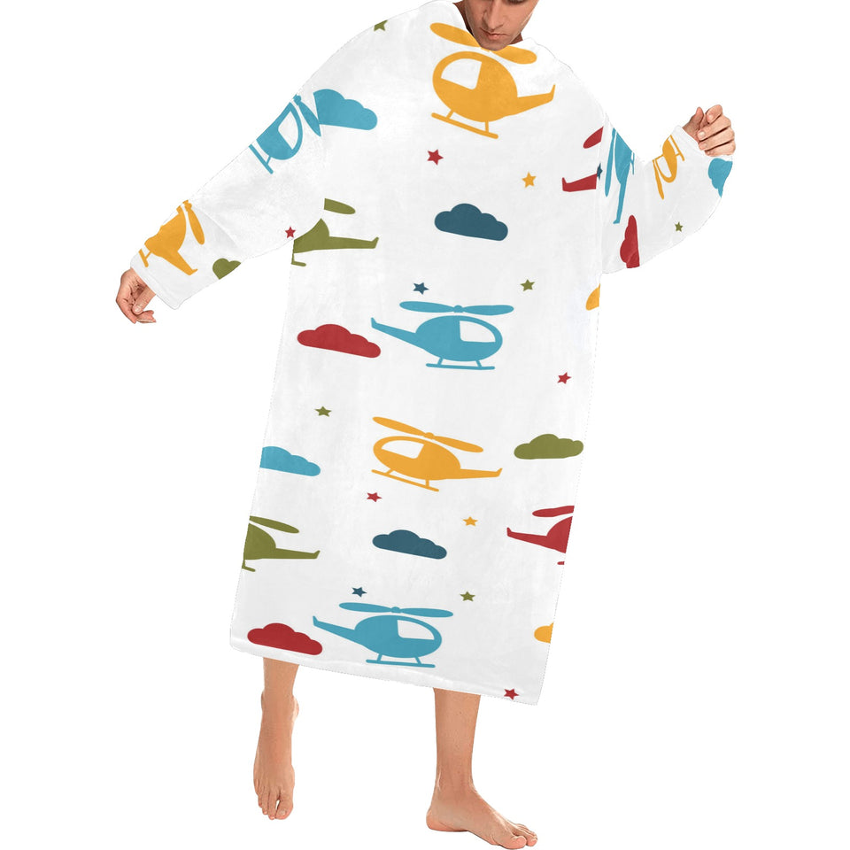 Colorful helicopter pattern Blanket Robe with Sleeves