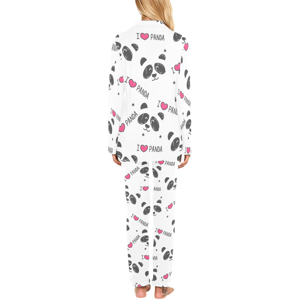 Hand Drawn faces of pandas pattern Women's Long Pajama Set