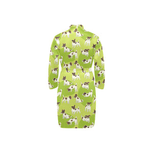 Jack Russel Pattern Print Design 01 Men's Long Sleeve Belted Night Robe