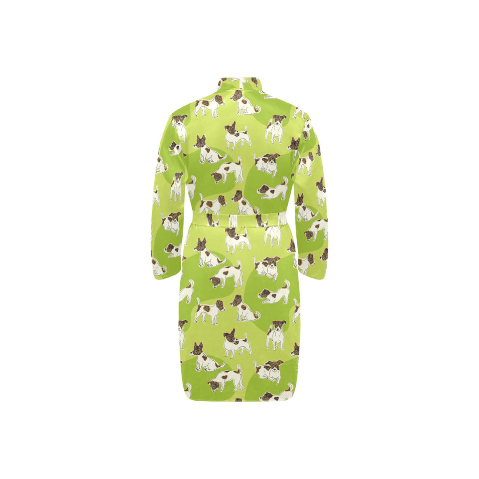 Jack Russel Pattern Print Design 01 Men's Long Sleeve Belted Night Robe